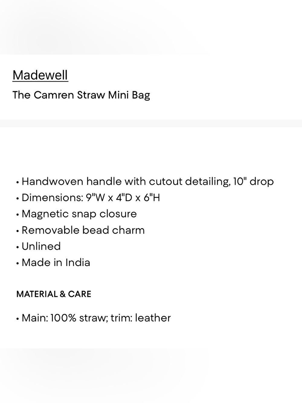 Madewell Camren Straw Mini Bag - new with tags - Picture 2 of 6